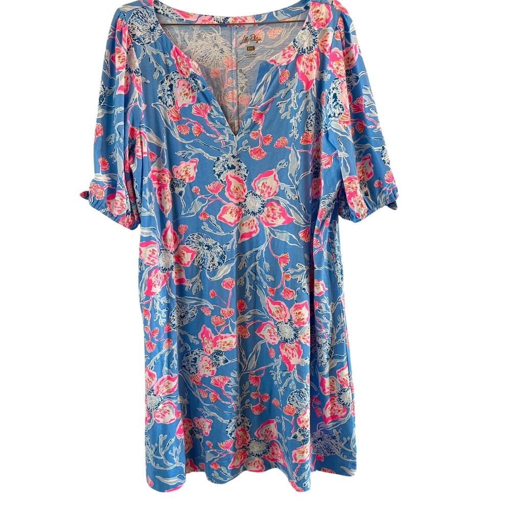 Lilly Pulitzer Women's Blue Bahamian Rhapsody T Shirt Dress, Cotton, Size XXL - Picture 3 of 9